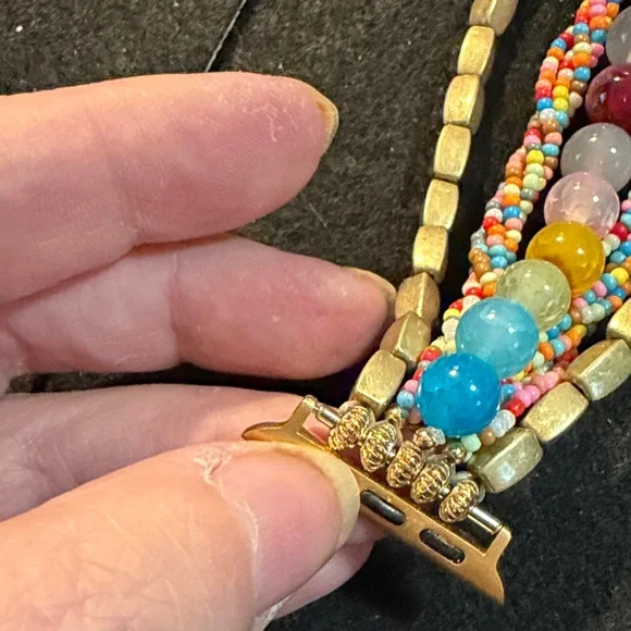 Apple Watch Band Multicolor Beaded Gold Connector Bracelet - Picture 3 of 3